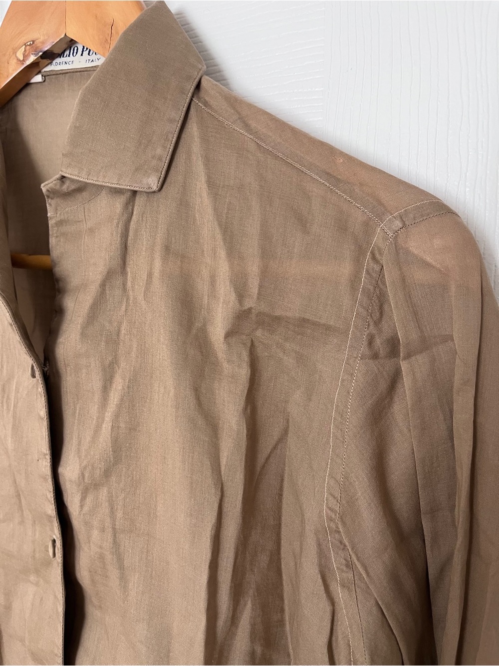 Emilio Pucci Vintage Tan Lightweight Cotton Button-Up Shirt - Picture 4 of 9